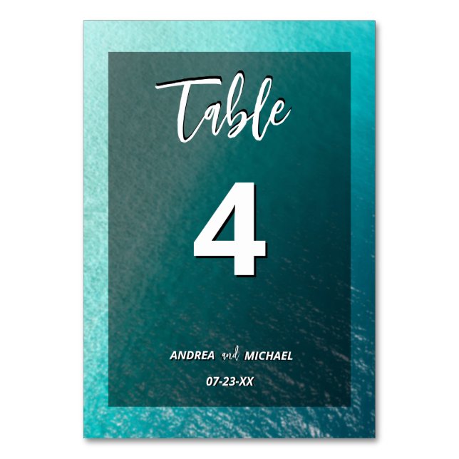 Simple Summer Beach Ocean Tropical Setting Wedding Table Number (Front)