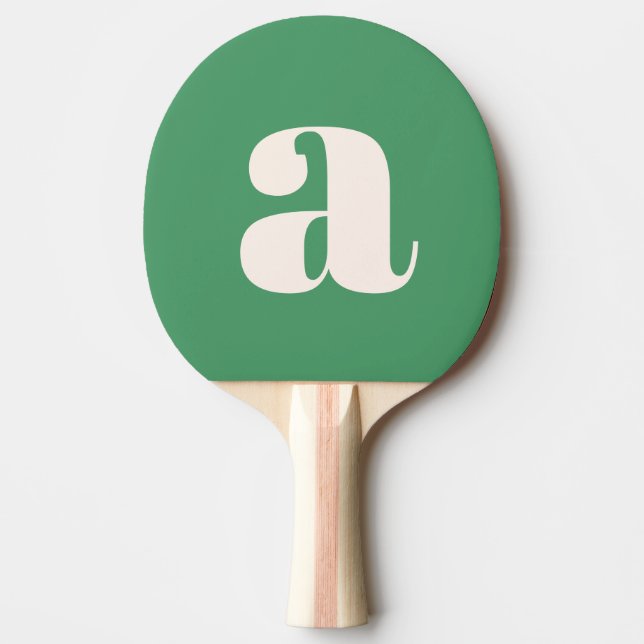 Simple Summer Green Bold Retro Monogram Initial Ping Pong Paddle (Front)