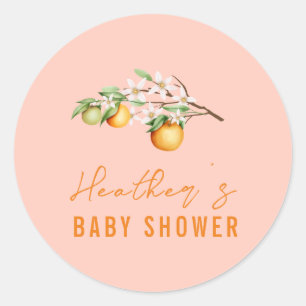 Simple Summer Orange Citrus Baby Shower Classic Round Sticker