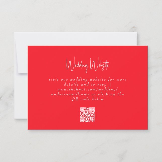 Simple Summer Red Wedding QR Code Website RSVP Card (Front)