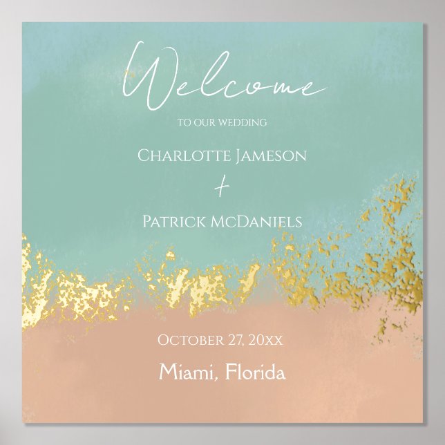 Simple Summer Seaside Beach Wedding  Foil Prints (Front)