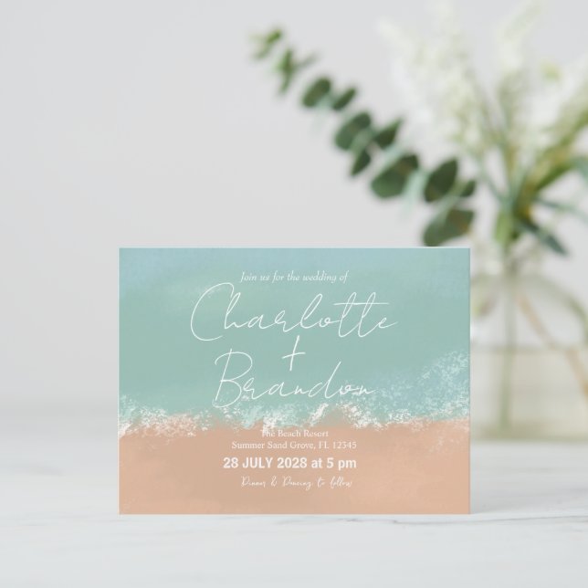 Simple Summer Seaside Beach Wedding Invitation Postcard (Standing Front)