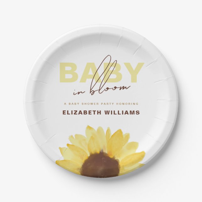 Simple Sunflower Baby in Bloom Shower Party Paper Plate (Front)