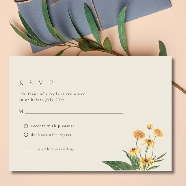 Simple Sunflower Boho Wedding RSVP Card (Simple Sunflower Boho Wedding RSVP Card)