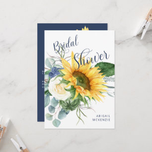 Simple Sunflower Bouquet Navy Bridal Shower Invitation