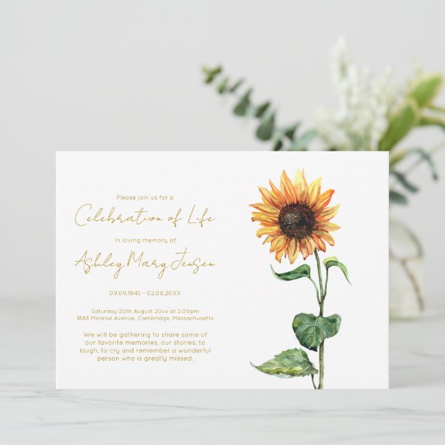 Simple Sunflower Celebration of Life Funeral Invitation (Standing Front)