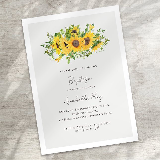 Simple Sunflower Floral Baptism Invitation (Creator Uploaded)