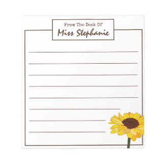 Simple Sunflower From The Desk Of Teacher Notepad