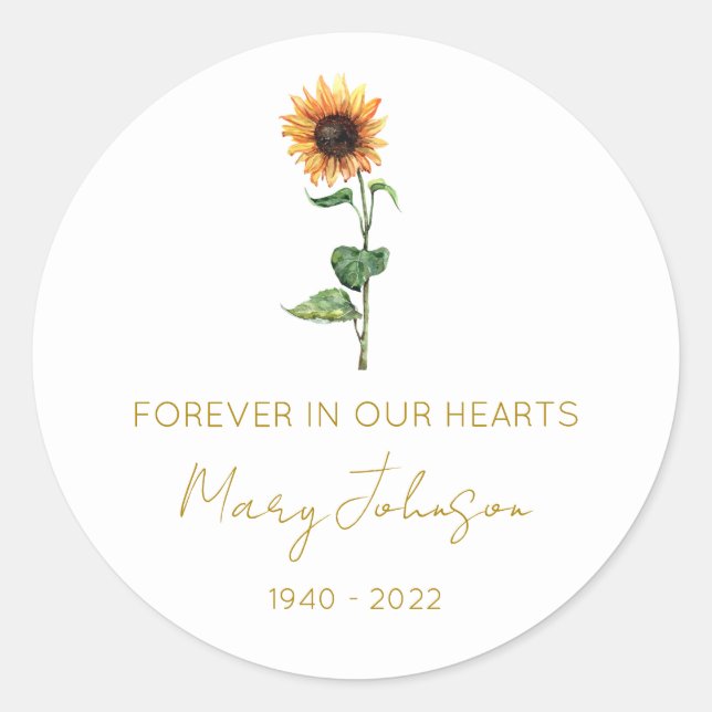 Simple Sunflower Memorial  Classic Round Sticker (Front)