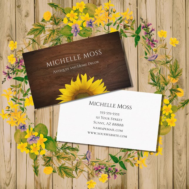 Simple Sunflower Rustic Wood Home Decor Business Card (Creator Uploaded)
