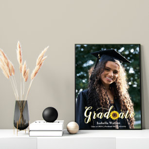 Simple Sunflower Script Graduation Photo  Poster