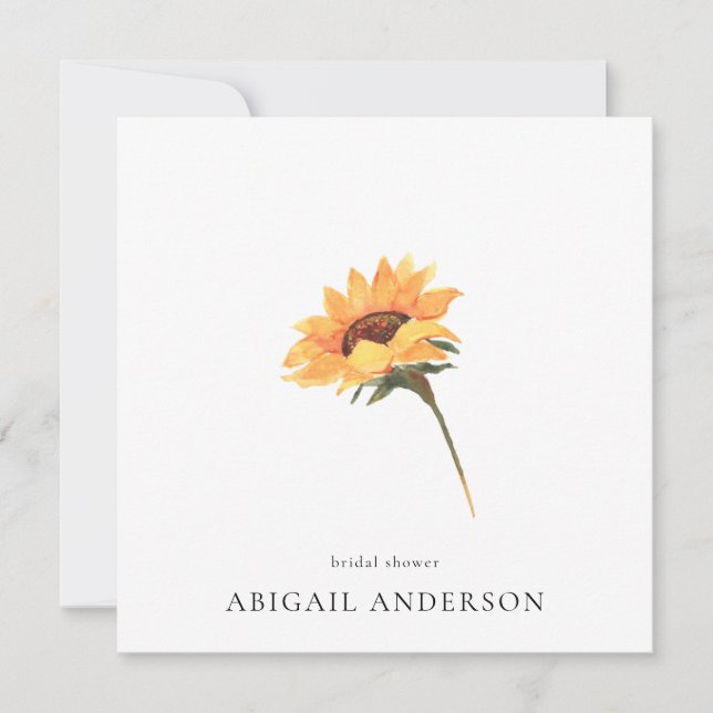 Simple Sunflower Stem Minimalist Square Shower Invitation (Front)