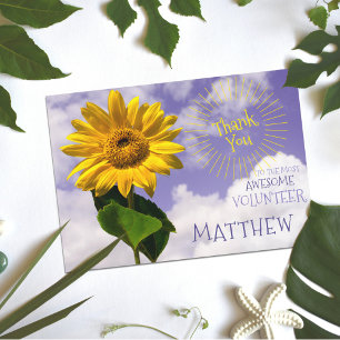 Simple Sunflower & Sunrays Thanks Rustic Volunteer Thank You Card