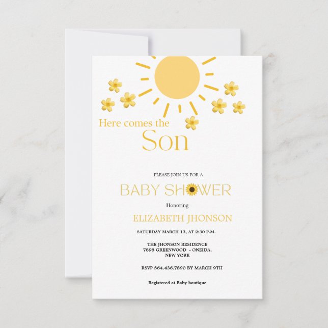 Simple sunflower  sunshine flower baby shower  invitation (Front)