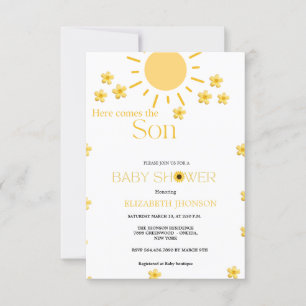 Simple sunflower  sunshine flower baby shower  invitation