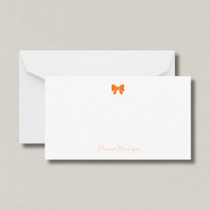 Simple Sunset Orange Chic Bow Handwritten Name Card