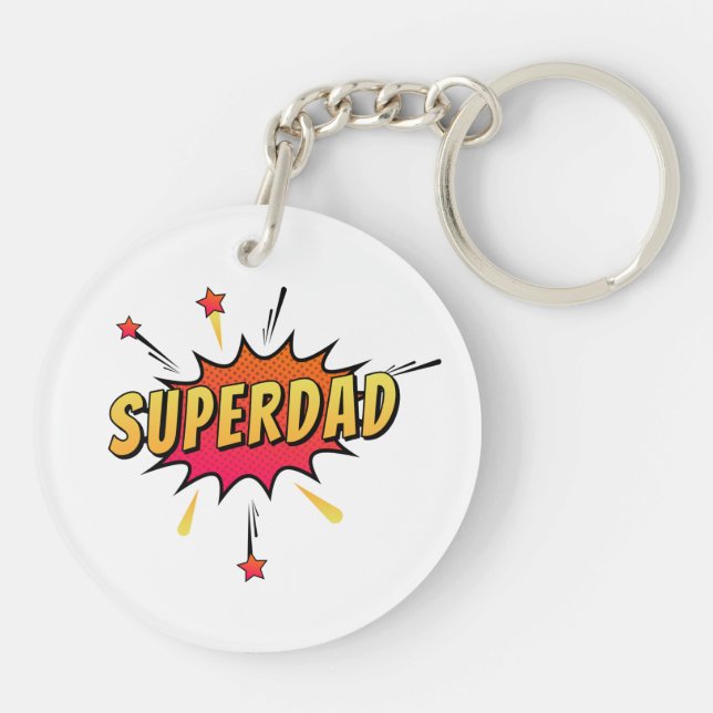 Simple Superdad Comic Retro Pop Art | Keychain (Back)