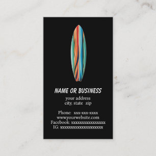 Simple surfboard on black business card