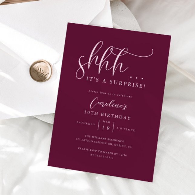 Simple Surprise Birthday Party Cranberry Invitation (Creator Uploaded)