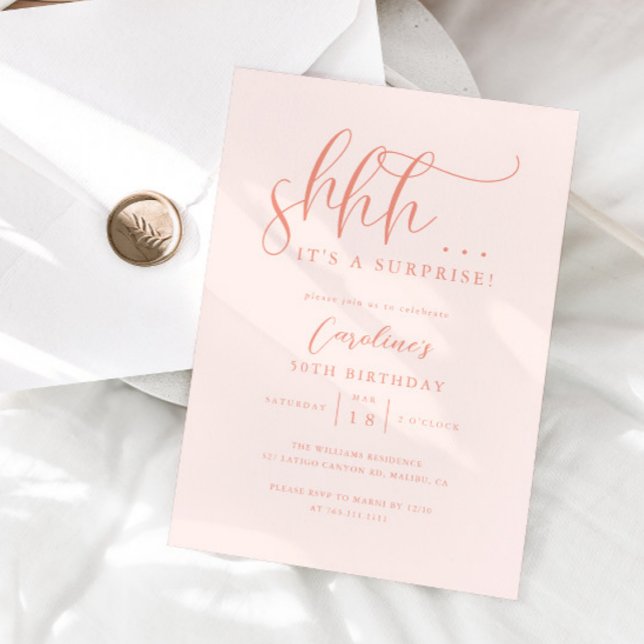 Simple Surprise Birthday Party Peach Invitation (Creator Uploaded)