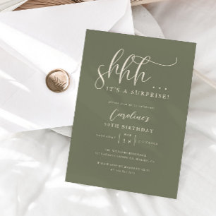 Simple Surprise Birthday Party Sage Green Invitation