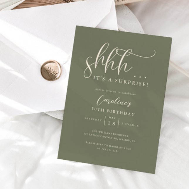 Simple Surprise Birthday Party Sage Green Invitation (Creator Uploaded)