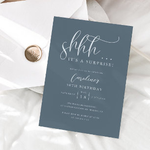 Simple Surprise Birthday Party Slate Blue Invitation