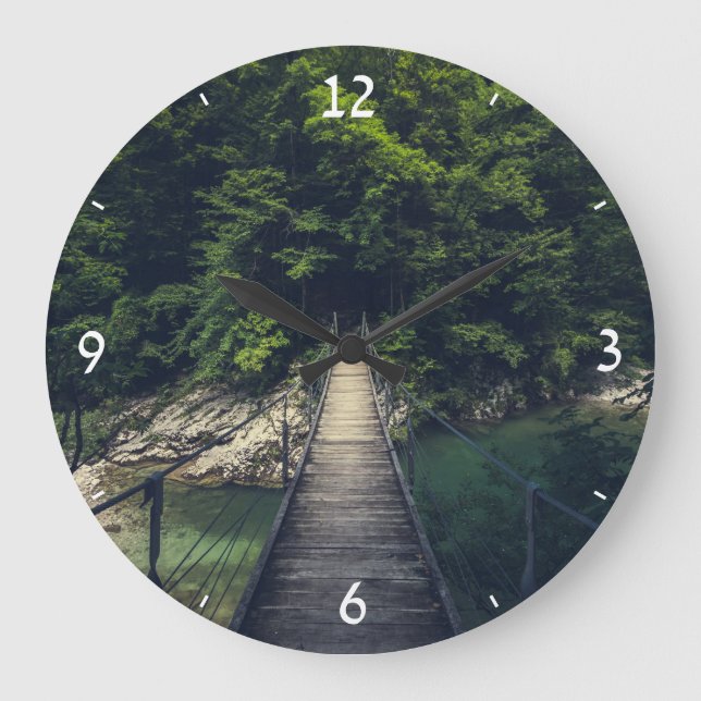 Simple suspension bridge over river Idrijca, Slove Large Clock (Front)