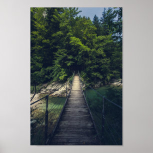 Simple suspension bridge over river Idrijca, Slove Poster