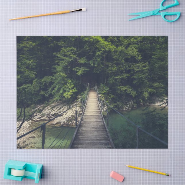 Simple suspension bridge over river Idrijca, Slove Tissue Paper (Craft)