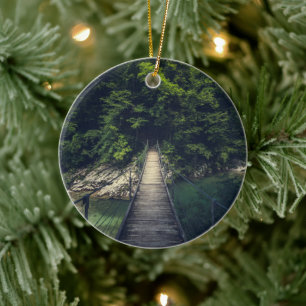 Simple suspension bridge river Idrijca, Slovenia Ceramic Ornament
