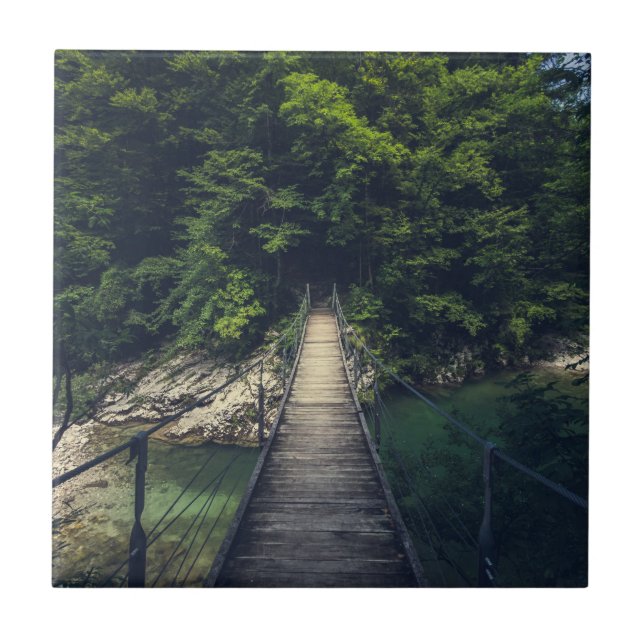 Simple suspension bridge river Idrijca, Slovenia Ceramic Tile (Front)
