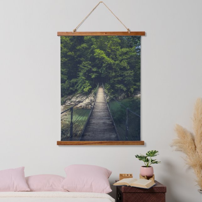 Simple suspension bridge river Idrijca, Slovenia Hanging Tapestry (Bedroom)