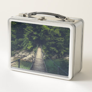 Simple suspension bridge river Idrijca, Slovenia Metal Lunch Box