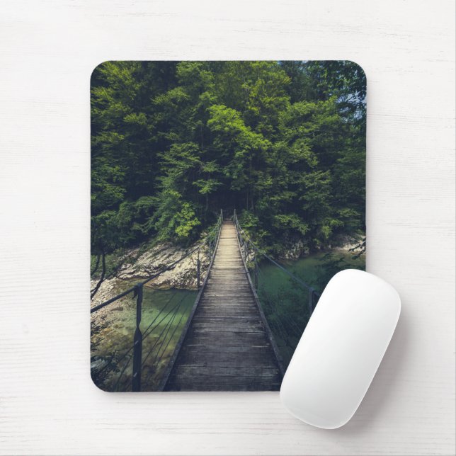 Simple suspension bridge river Idrijca, Slovenia Mouse Pad (With Mouse)