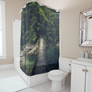 Simple suspension bridge river Idrijca, Slovenia Shower Curtain