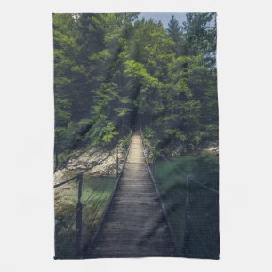 Simple suspension bridge river Idrijca, Slovenia Tea Towel