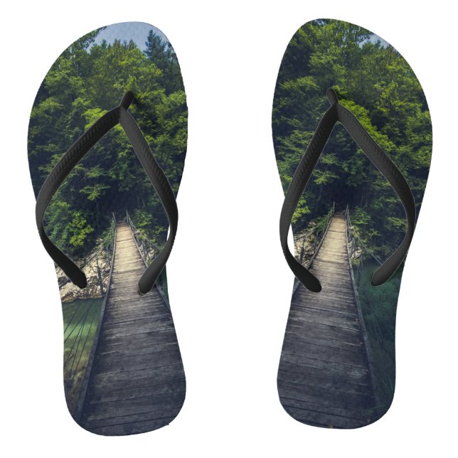 Simple suspension bridge river Idrijca, Slovenia Thongs (Footbed)