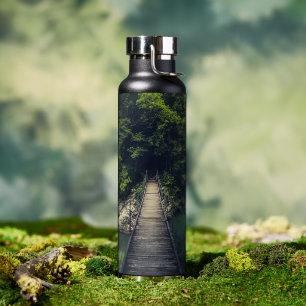 Simple suspension bridge river Idrijca, Slovenia Water Bottle