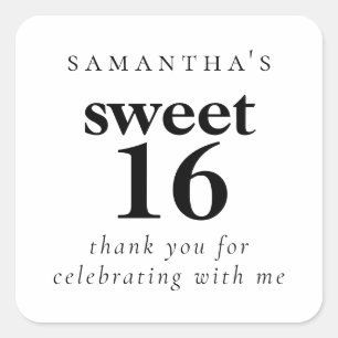 Simple Sweet 16 Party Any Colour Thank You  Square Sticker