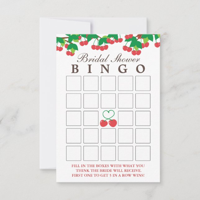 Simple Sweet Cherries Bridal Shower Bingo Cards (Front)