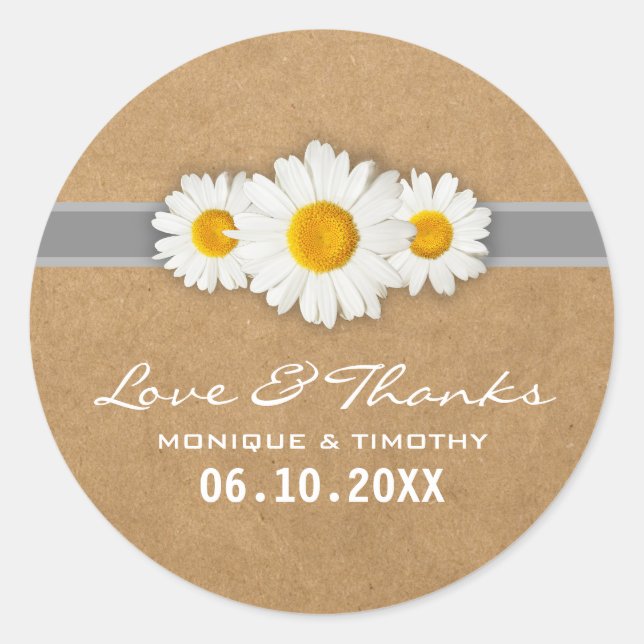 Simple Sweet Daisy Wedding Seal Sticker Thank You (Front)