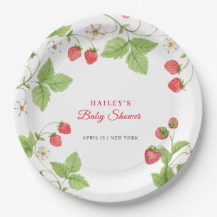 Simple Sweet Greenery Strawberry Baby Shower Paper Plate
