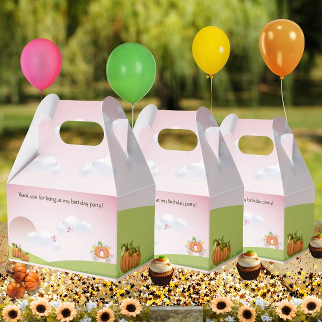 Simple Sweet Pink Pumpkin Carriage Girl's Birthday Favour Box (Customized "Thank you for being at my birthday party" pumpkins and fancy carriage party favor boxes)