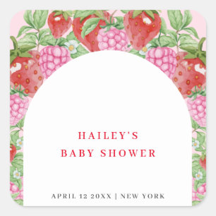 Simple Sweet Strawberry Arch Baby Shower Square Sticker