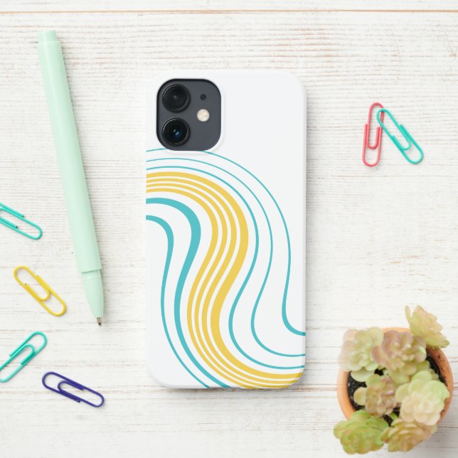Simple Swirl - Turquoise and Yellow iPhone Case (On Desk)