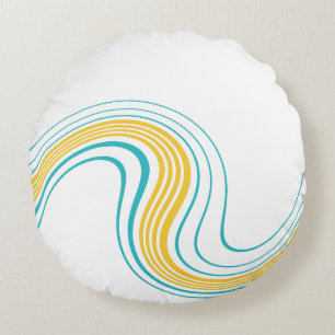 Simple Swirl - Turquoise and Yellow Round Cushion
