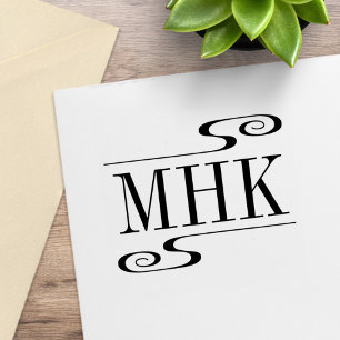 Simple Swirls Monogram Initials Rubber Stamp