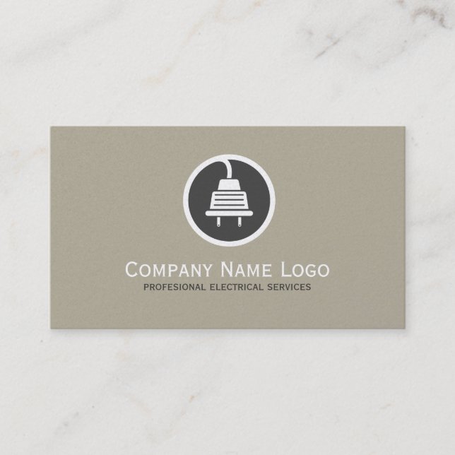 Simple Tan & Grey Electric Services Business Card (Front)