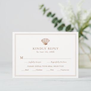 Simple Tan Seashell Beach Wedding Meal RSVP Card